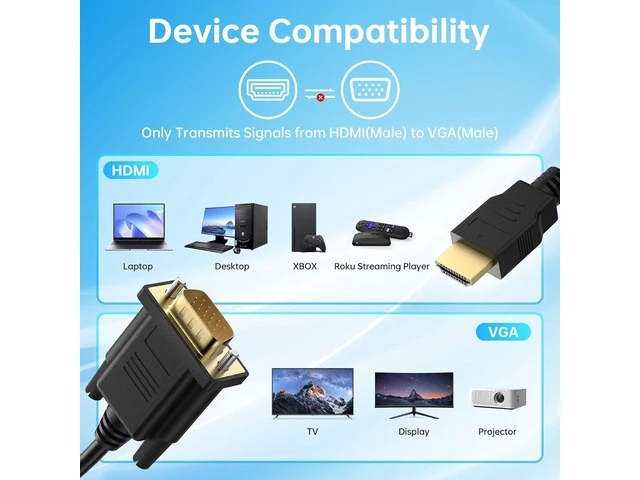 Alt view image 4 of 7 - HDMI to VGA Cable 6ft Anti-Interference Gold-Plated Plugs 1080P@60Hz Aluminum HDMI Source to VGA Display Adapter (Male to Male) Compatible for PC Laptop Xbox PS5 Monitor More