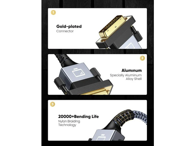 Alt view image 3 of 7 - HDMI A to DVI Adapter Cable 6FT High-Speed Gold-Plated Plug and Play Bi-Directional Nylon Braid 1080p DVI to HDMI Adapter for Televison/Monitor/Video Card/Graphics Card