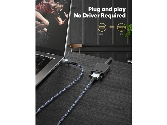 Alt view image 6 of 7 - HDMI A to DVI Adapter Cable 6FT High-Speed Gold-Plated Plug and Play Bi-Directional Nylon Braid 1080p DVI to HDMI Adapter for Televison/Monitor/Video Card/Graphics Card