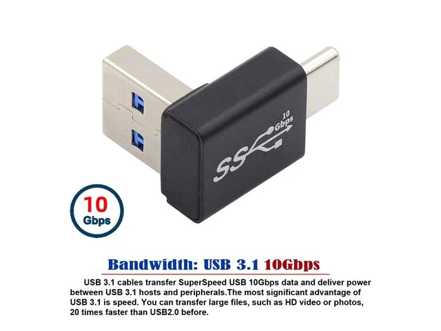 Alt view image 5 of 7 - USB3.0 Type A Male to USB 3.1 Type C Male Data 10Gbps Charge Adapter Up Angled 90 Degree for Phone Laptop
