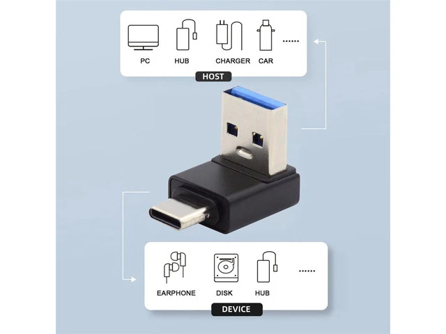 Alt view image 7 of 7 - USB3.0 Type A Male to USB 3.1 Type C Male Data 10Gbps Charge Adapter Up Angled 90 Degree for Phone Laptop