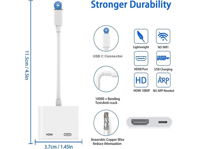 Alt view image 2 of 7 - USB C to HDMI Digital AV Adapter for iPhone 16 15 1080P Video & Audio Sync Screen Converter AV Adapter with Charging Port for iPhone 16/16 Plus/16 Pro/16 Pro Max/15/15 Plus S23 XPS 17 Surface Book 3