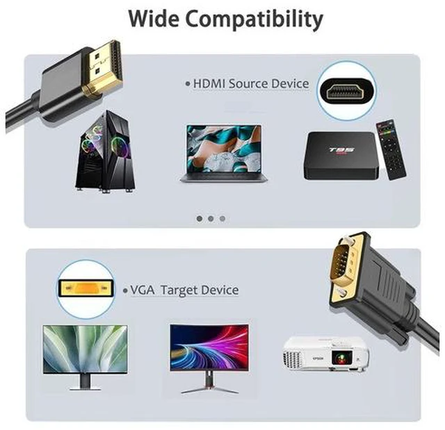 Alt view image 5 of 7 - HDMI to VGA 6FT Gold-Plated HDMI to VGA Cable (Male to Male) Compatible for Computer Desktop Laptop PC Monitor Projector HDTV Raspberry Pi Xbox and More (1)