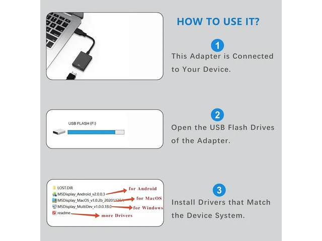 Alt view image 6 of 6 - USB to HDMI Adapter for Monitor Windows 11/10 / 8 HDMI USB Converter for Laptop Mac MacBook pro USB 3.0 USB 2.0 HDMI Cable Multiple Monitors for Desktop PC TV Black