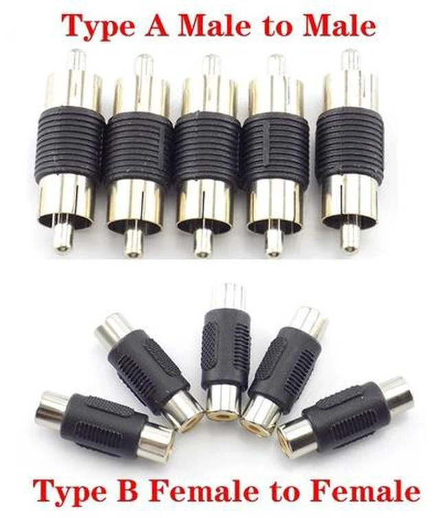 Main image of Dual RCA Male to Male Coupler Female to Female Audio Connector Adapter AV Cable Plug For CCTV Camera Connector Video(10pcs Type A)