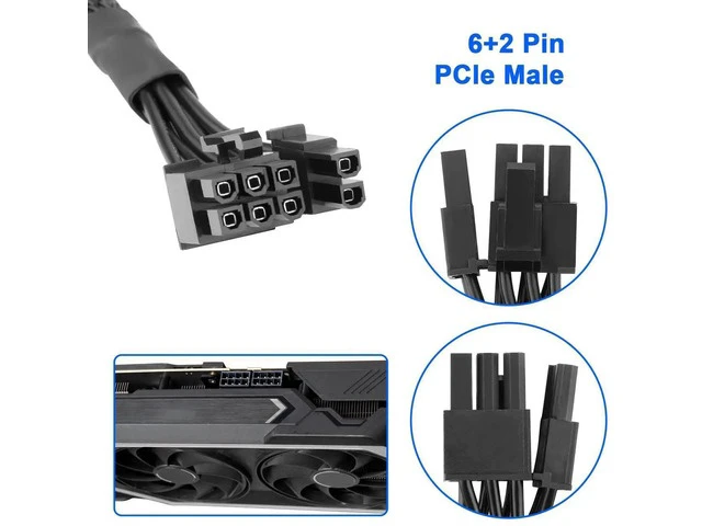 Alt view image 3 of 7 - PCIe Cable 8 Pin to 6+2 Pin GPU Power Extension - 65CM 18AWG Modular PSU Cable for C orsair, Thermaltake, ARESGAME Power Supply