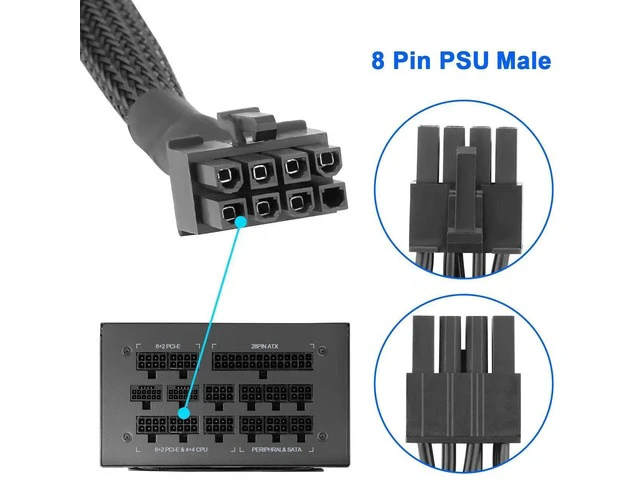 Alt view image 2 of 7 - PCIe Cable 8 Pin to 6+2 Pin GPU Power Extension - 65CM 18AWG Modular PSU Cable for C orsair, Thermaltake, ARESGAME Power Supply