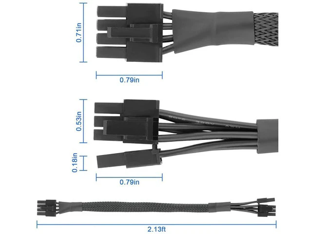 Alt view image 4 of 7 - PCIe Cable 8 Pin to 6+2 Pin GPU Power Extension - 65CM 18AWG Modular PSU Cable for C orsair, Thermaltake, ARESGAME Power Supply