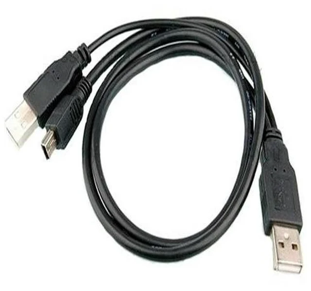 Main image of FOR USB 2. 0 Two A Type Male To Mini usb 5 Pin Male Y Cable FOR 2.5 Mobile Hard Disk Drive HDD