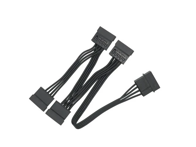 Alt view image 4 of 5 - 4 Pin Male to SATA 15 Pin Female Power Supply Cable 1 to 4 Cord Hard Drive IDE M-olex to 4-Port 15Pin SATA Power Cable 30 inch