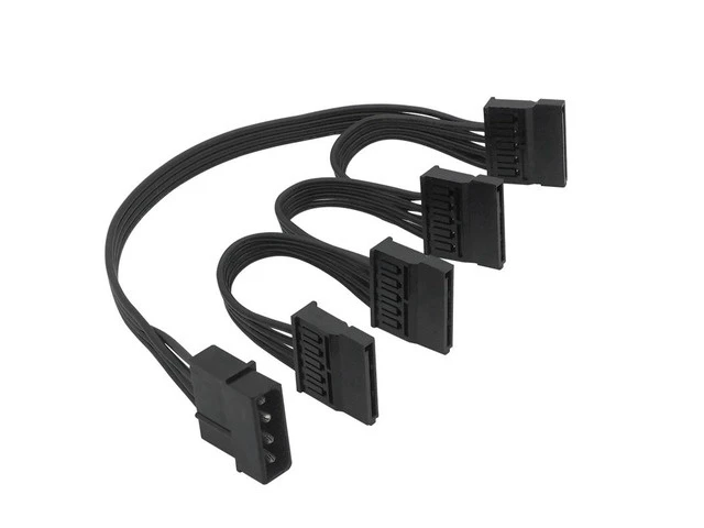 Alt view image 5 of 5 - 4 Pin Male to SATA 15 Pin Female Power Supply Cable 1 to 4 Cord Hard Drive IDE M-olex to 4-Port 15Pin SATA Power Cable 30 inch
