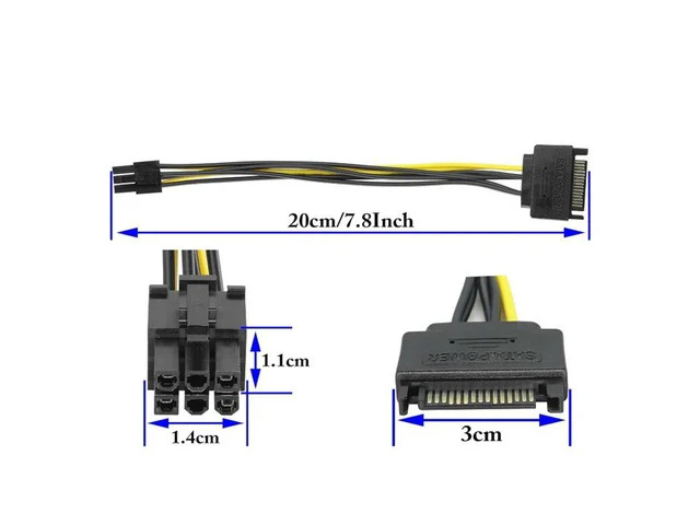 Alt view image 5 of 6 - SATA 15Pin Male to 6Pin Male Graphics Card Power Cord, SATA Powered by Power Supply Cable,15P to 6P Reverse Power Supply Cable