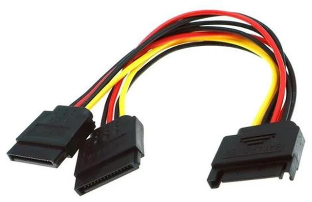 Alt view image 5 of 6 - 0.2m SATA II Computer Case 15Pin SATA Male to 2 Female 15Pin Power Hard Disk Distributor 1 to 2 Extension Cable
