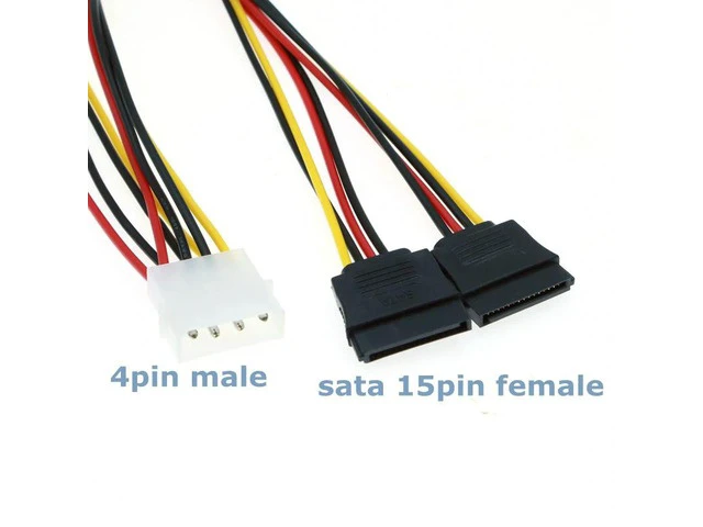 Alt view image 6 of 6 - 0.2m 4-pin Molex IDE Female to two 15-pin Serial ATA Female Power Cables, Suitable for SATA SSD D Plug SATA Conversion Cable