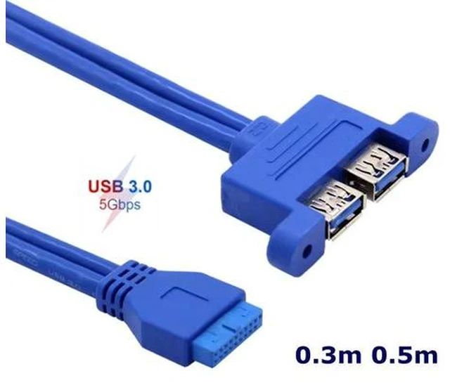 Main image of 30cm 50cm PC Mainboard 20 pin to Dual USB 3.0 Ports Express Cable Motherboard 2 USB3.0 Panel Bracket Extension cable