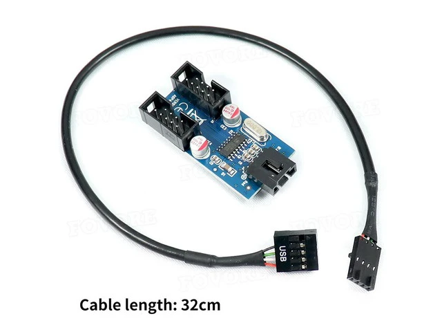 Alt view image 6 of 6 - USB Hub USB Splitter USB2.0 9Pin to Dual 9Pin Hub Adapter Riser Motherboard USB 9Pin Header Connector 1 to 2 Extension Cable