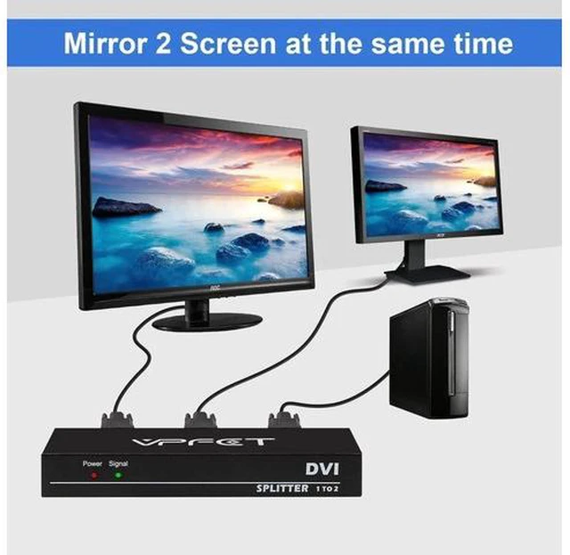 Alt view image 2 of 6 - 1 in 2 Out DVI Splitter, 2 Port DVI Video Distribution Duplicator, 4K2K Resolution Support with Automatic EDID Copy Function for Dual Monitor Setup