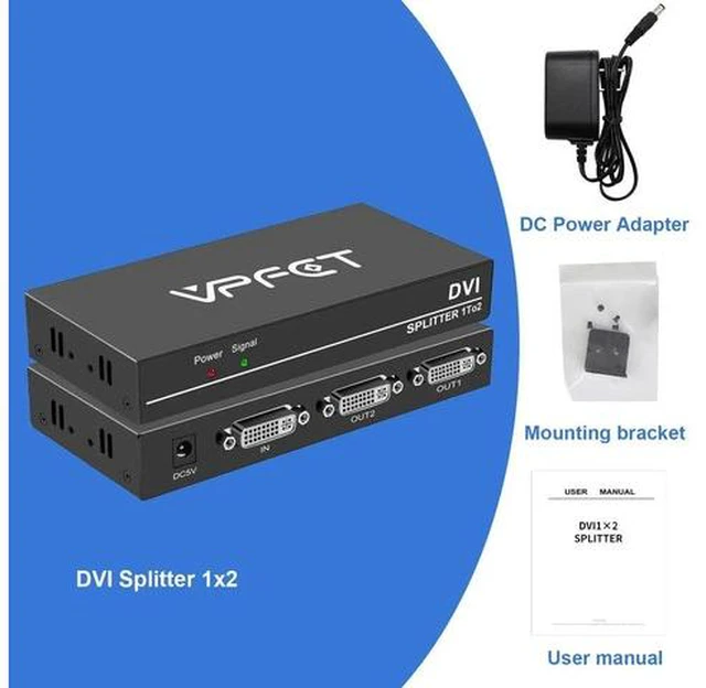 Alt view image 4 of 6 - 1 in 2 Out DVI Splitter, 2 Port DVI Video Distribution Duplicator, 4K2K Resolution Support with Automatic EDID Copy Function for Dual Monitor Setup
