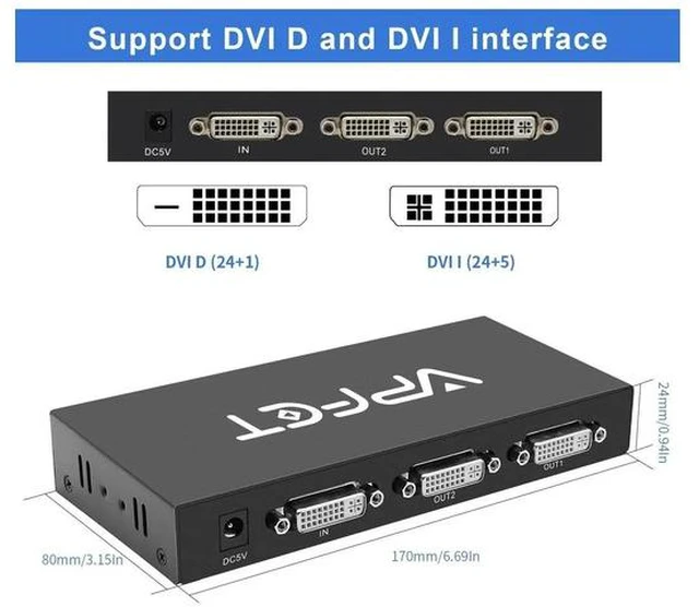Alt view image 6 of 6 - 1 in 2 Out DVI Splitter, 2 Port DVI Video Distribution Duplicator, 4K2K Resolution Support with Automatic EDID Copy Function for Dual Monitor Setup
