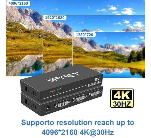 Alt view image 3 of 6 - 1 in 2 Out DVI Splitter, 2 Port DVI Video Distribution Duplicator, 4K2K Resolution Support with Automatic EDID Copy Function for Dual Monitor Setup
