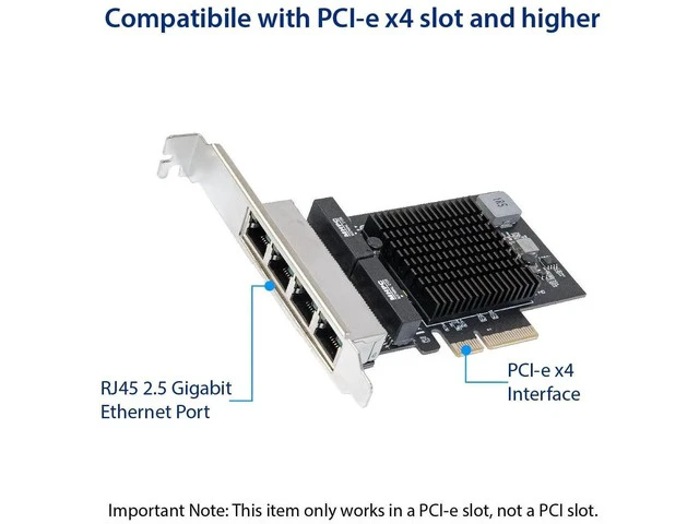 Alt view image 6 of 6 - Quad 2.5G PCIe Network Card, 4 Ports RJ45 Ethernet NIC with Realtek RTL8125 Chip, 10/100/1000/2500Mbps PCI Express LAN Adapter Black SI-PEX24077