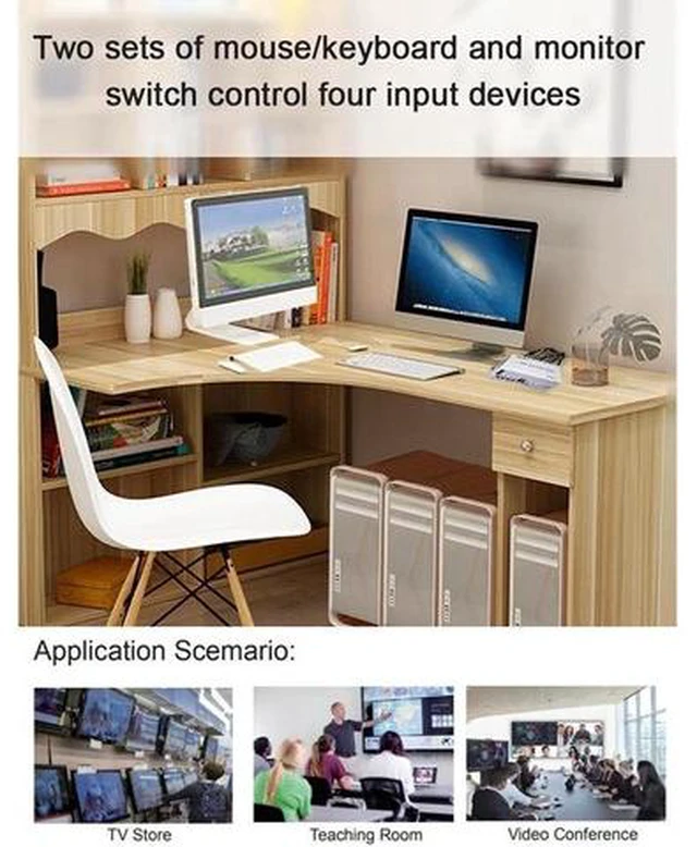 Alt view image 5 of 7 - 4X2 HDMI KVM Switch Matrix, 4 Port Dual Monitor KVM Switch Support Extended Display, 4K@60Hz USB 2.0 Hub, Control 4 Computers Share 2 Monitors Keyboard Mouse