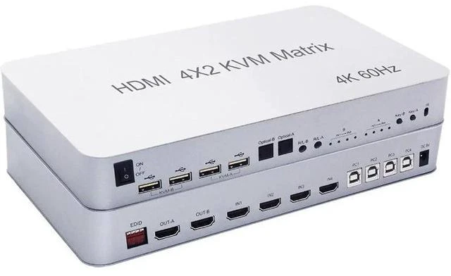 Main image of 4X2 HDMI KVM Switch Matrix, 4 Port Dual Monitor KVM Switch Support Extended Display, 4K@60Hz USB 2.0 Hub, Control 4 Computers Share 2 Monitors Keyboard Mouse