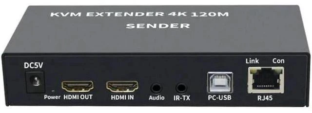 Alt view image 6 of 6 - 120M HDMI KVM Extender Over CAT6 RJ45 Ethernet, 4K HDMI-Compatible USB-A KVM Extender with Keyboard Mouse Control, 3.5mm AUX Audio Port, Aluminum Alloy Housing, US Plug