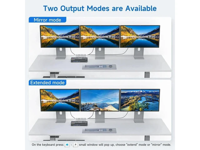 Alt view image 6 of 7 - 4 Port Triple Monitor KVM Switch 8K@60Hz 4K@144Hz, HDMI + 2 DisplayPort KVM Switcher for 4 Computers, Share 3 Displays & 4 USB3.0 Ports, Support Extended & Mirror Display Mode
