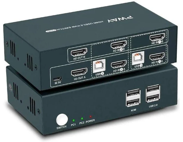 Main image of 2 Port Dual Monitor HDMI KVM Switch Box, 4K@30Hz USB 2.0 Hub KVM Switcher, Hotkey Switch Supported for 2 Computers Share Dual Monitor Keyboard Mouse