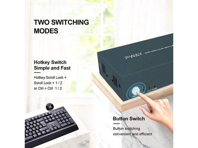 Alt view image 4 of 7 - 2 Port Dual Monitor HDMI KVM Switch Box, 4K@30Hz USB 2.0 Hub KVM Switcher, Hotkey Switch Supported for 2 Computers Share Dual Monitor Keyboard Mouse