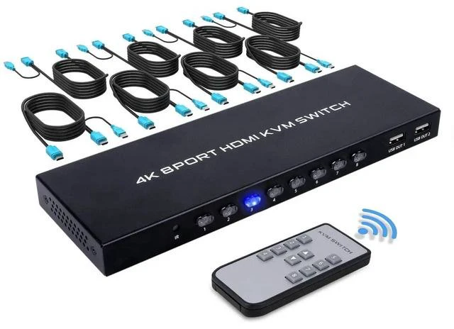 Main image of 8 Port HDMI KVM Switch, 4K@30Hz 8 in 1 Out KVM Switcher Share 1 Monitor & 4 USB Devices, IR Remote Control Included with 8 HDMI Cables