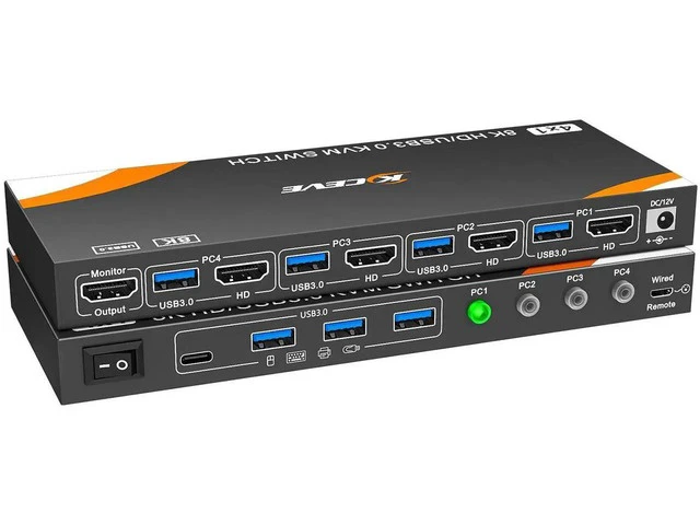 Main image of 4 Port HDMI KVM Switch 4K@120Hz 8K@60Hz, USB 3.0 Single Monitor KVM Switcher for 4 Computers Share Keyboard Mouse and Display
