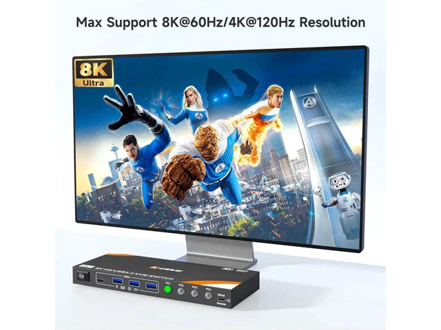 Alt view image 3 of 7 - 4 Port HDMI KVM Switch 4K@120Hz 8K@60Hz, USB 3.0 Single Monitor KVM Switcher for 4 Computers Share Keyboard Mouse and Display