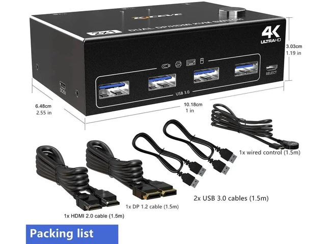Alt view image 4 of 7 - 2 Computer 2 Monitor DisplayPort HDMI KVM Switch, USB 3.0 Dual Monitor KVM Switcher, 4K@60Hz Video Switch Box for 2 PCs Share Keyboard Mouse Monitor