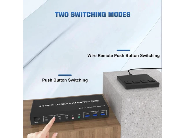 Alt view image 7 of 7 - 4 Port HDMI Dual Monitor KVM Switch 4K@60Hz USB3.0, 4 Computers Dual Screen KVM Switcher with Audio Output, 3 USB 3.0 Ports & EDID Emulation Function