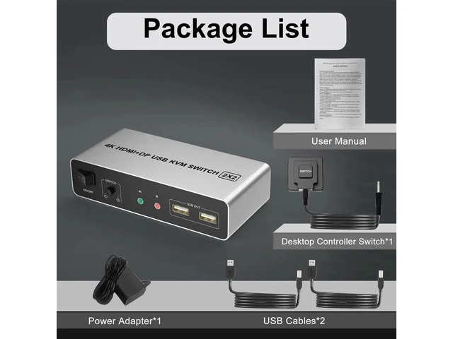 Alt view image 6 of 7 - 2 Port Dual Monitor KVM Switch HDMI + DisplayPort, 4K@60Hz Extended Display KVM Switch with EDID, Audio Microphone Output & 3 USB Ports, 2 Computers Share 2 Monitors PC KVM Switcher