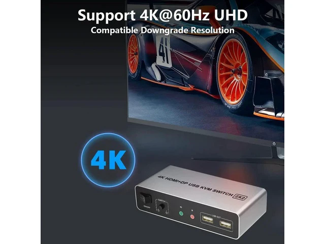 Alt view image 7 of 7 - 2 Port Dual Monitor KVM Switch HDMI + DisplayPort, 4K@60Hz Extended Display KVM Switch with EDID, Audio Microphone Output & 3 USB Ports, 2 Computers Share 2 Monitors PC KVM Switcher