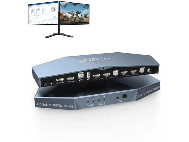 Main image of 2 PCs Dual Monitor KVM Switch 4K@60Hz, HDMI 4X2 Dual Monitor KVM Switcher Support HDCP 2.2, Control 2 Computers with 2 Monitors for Home Office