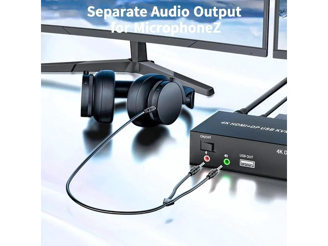 Alt view image 7 of 7 - HDMI DisplayPort KVM Switch 2 Computers 2 Monitors, 4K@60Hz DP 1.4 Dual Monitor KVM Switch with Audio Microphone, USB 2.0 Hub Support Extended Mirror Mode, 2 Port KVM Switcher for 2 PC Share Keyboard