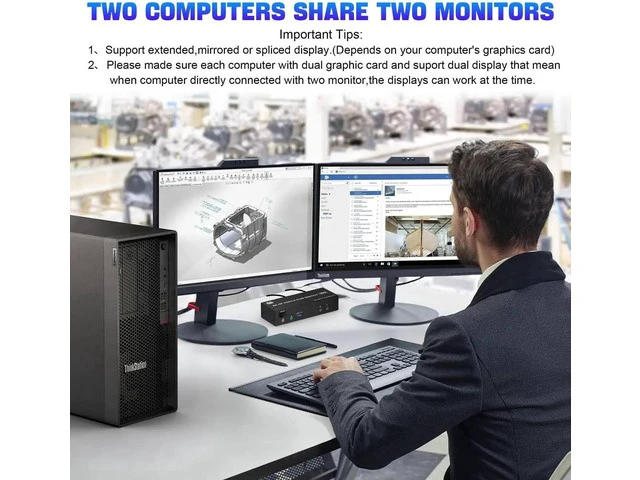 Alt view image 7 of 7 - 2 Port Dual Monitor DisplayPort 1.4 KVM Switch 8K@60Hz 4K@144Hz, USB3.0 DP KVM Switcher for 2 Computers 2 Monitors, with Audio Microphone Output & 3 USB 3.0 Ports