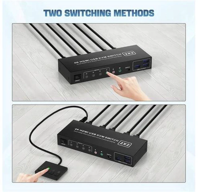 Alt view image 3 of 7 - 2 Port Dual Monitor HDMI KVM Switch 4K@60Hz USB 3.0, 2 Computers Dual Screen KVM Switcher with 3 USB 3.0 Ports & Audio Port, Support Cross Display Function