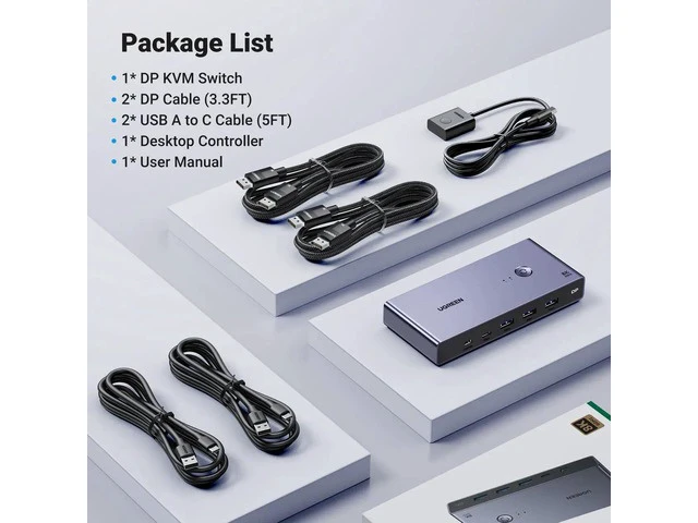 Alt view image 6 of 7 - UGREEN 2 in 1 Out DP1.4 KVM Switch, 8K@60Hz 4K@240Hz DisplayPort Switcher with 4 USB 3.0 Ports(3 USB-A+1 USB-C), 2 Computers Share Monitor Keyboard Mouse U-Disk Printer, Comes with 2 DP Cables & 2 USB