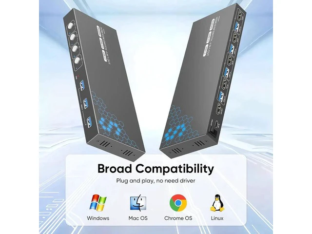 Alt view image 5 of 7 - 4 Port USB 3.0 HDMI KVM Switch, 4K@60Hz 4 Computers Share 1 Monitor Keyboard Mouse Hard Drive Printer, EDID Adaptive KVM Switcher with 1 HDMI Cable & 4 USB Cables
