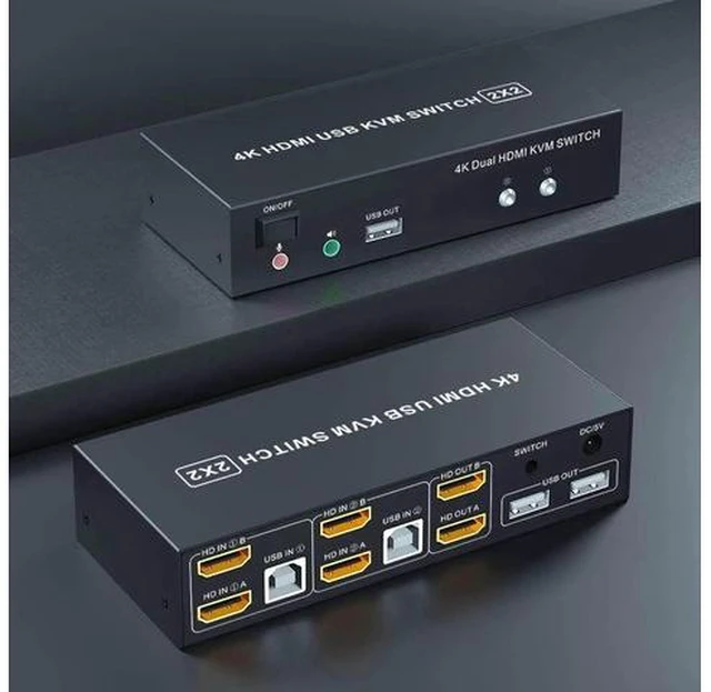 Main image of 2 Port Dual Monitor HDMI KVM Switch 4K@60Hz, 2 Computers 2 Monitors KVM Switcher with Audio Microphone Jack and 3 USB Ports, Keyboard Mouse Sharing Switch for PC Desktop Laptop