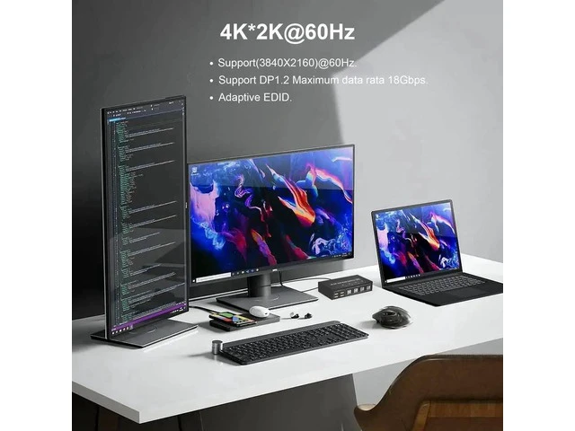 Alt view image 6 of 7 - 4 Port Dual Monitor DisplayPort KVM Switch 4K@60Hz, 4 Computers 2 Monitors KVM Switch with 4 USB 2.0 Hub, Keyboard Mouse DisplayPort KVM Switcher for Desktop Laptop