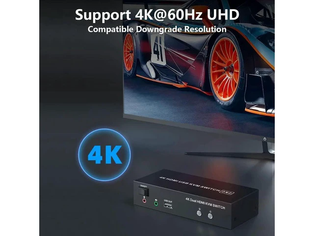 Alt view image 4 of 7 - 2 Port Dual Monitor HDMI KVM Switch 4K@60Hz, 2 Computers 2 Monitors KVM Switcher with Audio Microphone Jack and 3 USB Ports, Keyboard Mouse Sharing Switch for PC Desktop Laptop