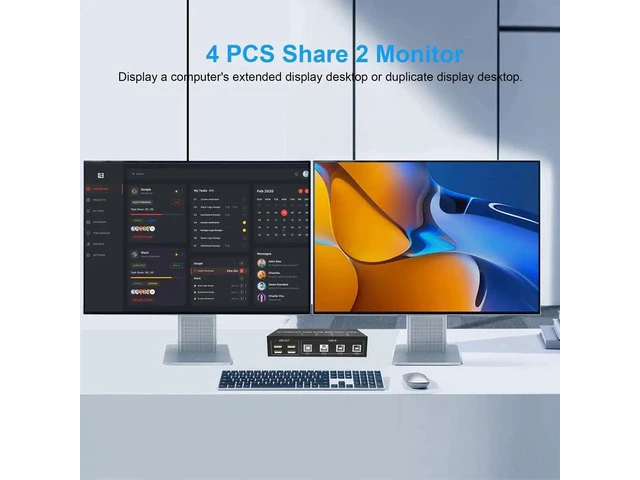 Alt view image 4 of 7 - 4 Port Dual Monitor DisplayPort KVM Switch 4K@60Hz, 4 Computers 2 Monitors KVM Switch with 4 USB 2.0 Hub, Keyboard Mouse DisplayPort KVM Switcher for Desktop Laptop