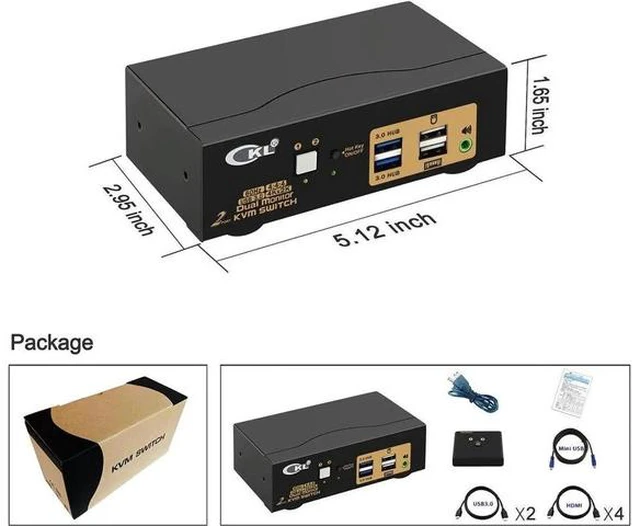 Alt view image 3 of 7 - 2 Port USB 3.0 KVM Switch Dual Monitor HDMI 4K@60Hz, HDMI KVM Switcher with Audio Port for 2 Computers Share 2 Monitors Keyboard Mouse Peripherals