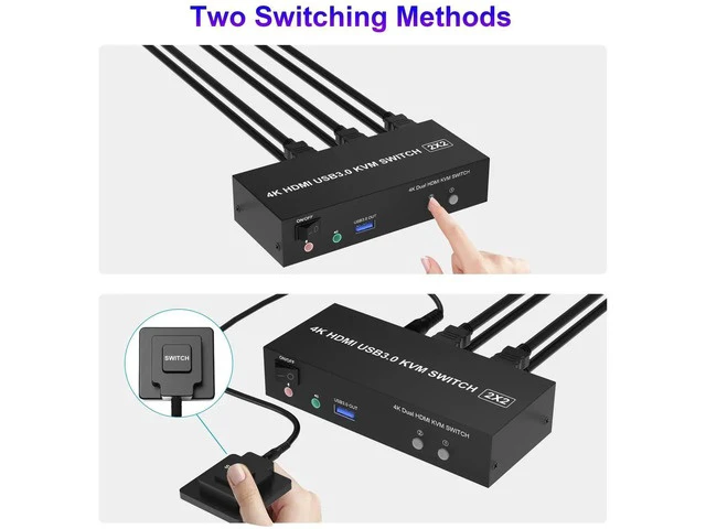 Alt view image 5 of 7 - 2 Port USB3.0 HDMI Dual Monitor KVM Switch 4K@60Hz, 2 Computers Extended Display KVM Switcher with Audio Microphone Output & 3 USB 3.0 Ports for PC Keyboard Mouse Sharing